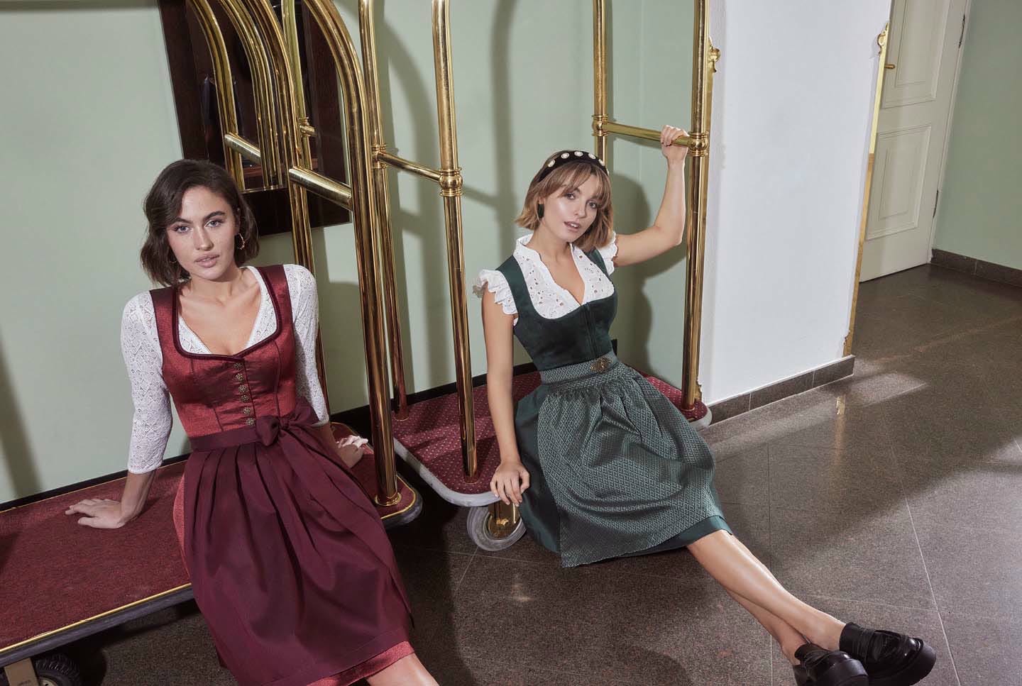 KRÜGER MADL Midi Dirndl Beige - Traditionell & Elegant