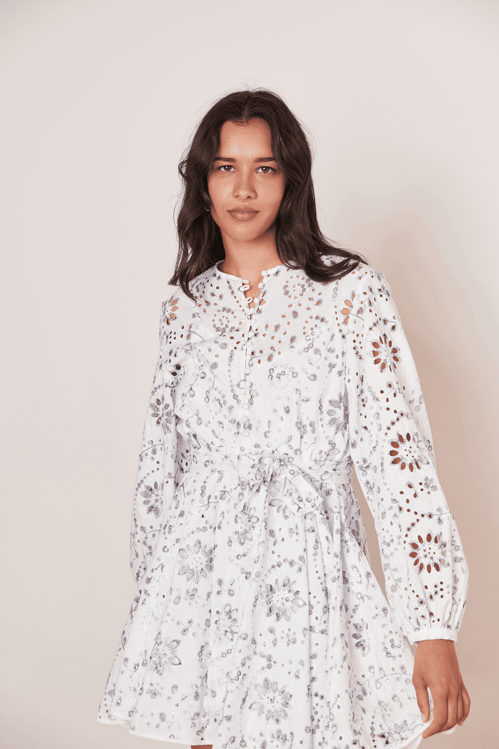CLAIRE LUISE® Dress with perforated lace in white
