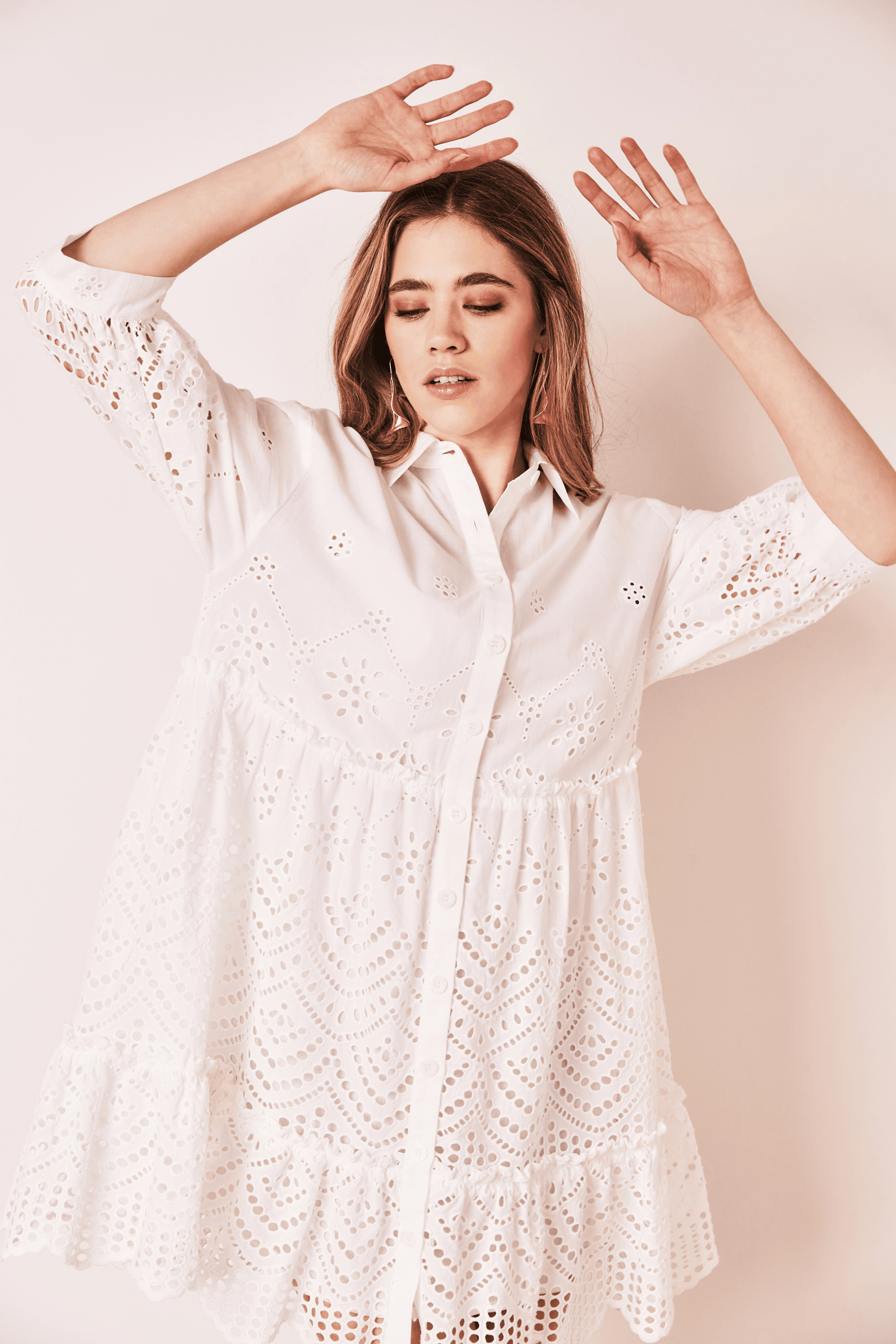 CLAIRE LUISE® Shirt dress with lace in ecru