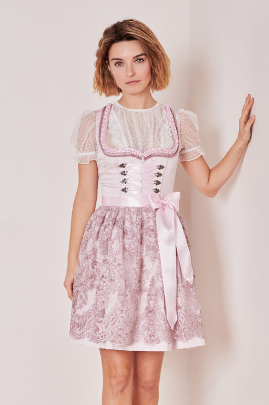 Krüger Madl Dirndl Dirndl 'Paulin' mit Spitzenschürze 417067, Rose 5 günstig online kaufen