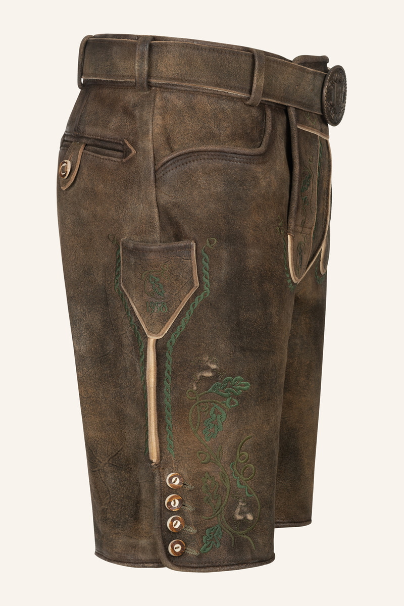 Lederhose Tarius mit Gürtel in braun im Krüger Dirndl Online Shop