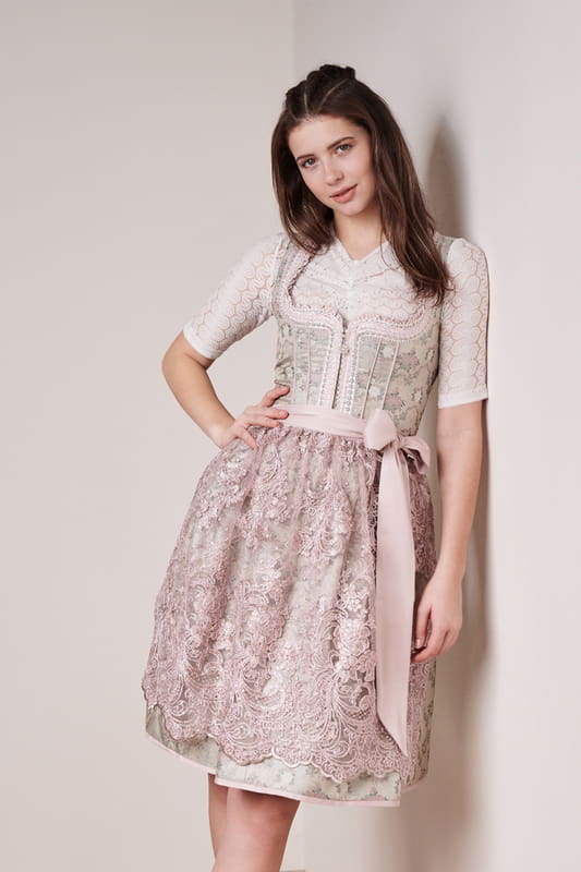Krüger Madl Dirndl 'Roxana' Spitzenschürze 414365, Hellgrün Rosa 60c günstig online kaufen
