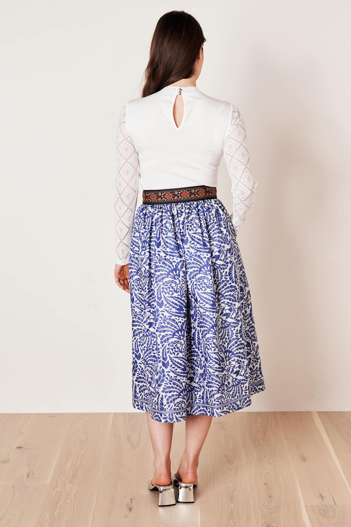 Ramona Lippert Trachtenrock Finja Jeansblau - Dirndlrock Mit Rosa Bordüre 60cm