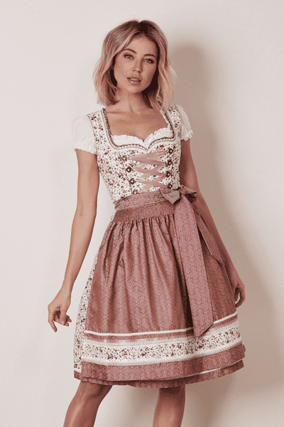 Button Front Dirndl in Apricot and Teal by Bergweiss – Trachten-Quelle