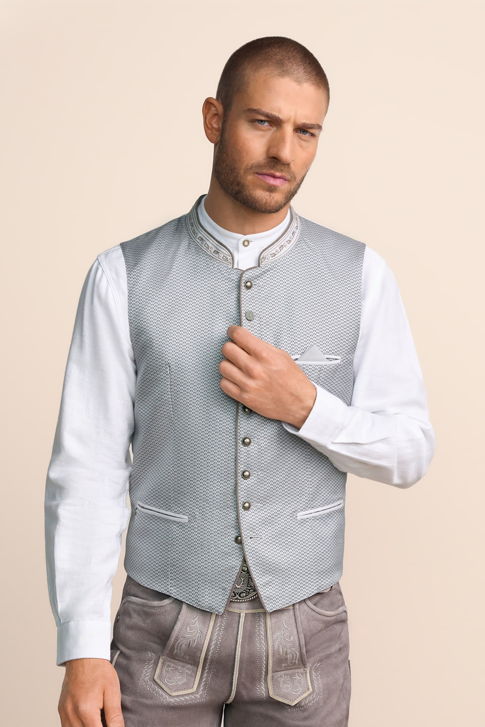 Wiesnstern Trachtenweste Soft Taupe - Herren Trachtengilet | Für Oktoberfest & Hochzeiten