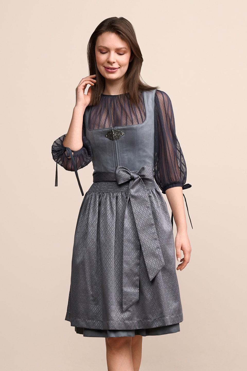 Blue Midi dirndl with velvet bodice
