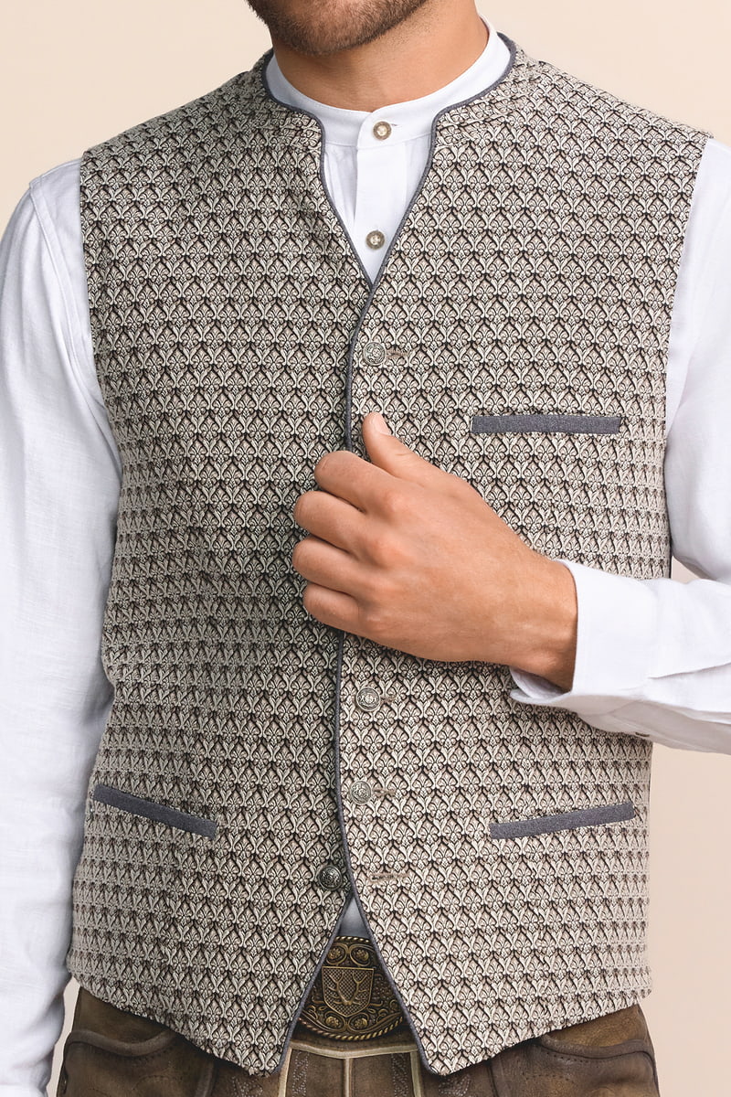 Krüger Trachtenweste Quentin - Ecru Jacquard Gilet Herren
